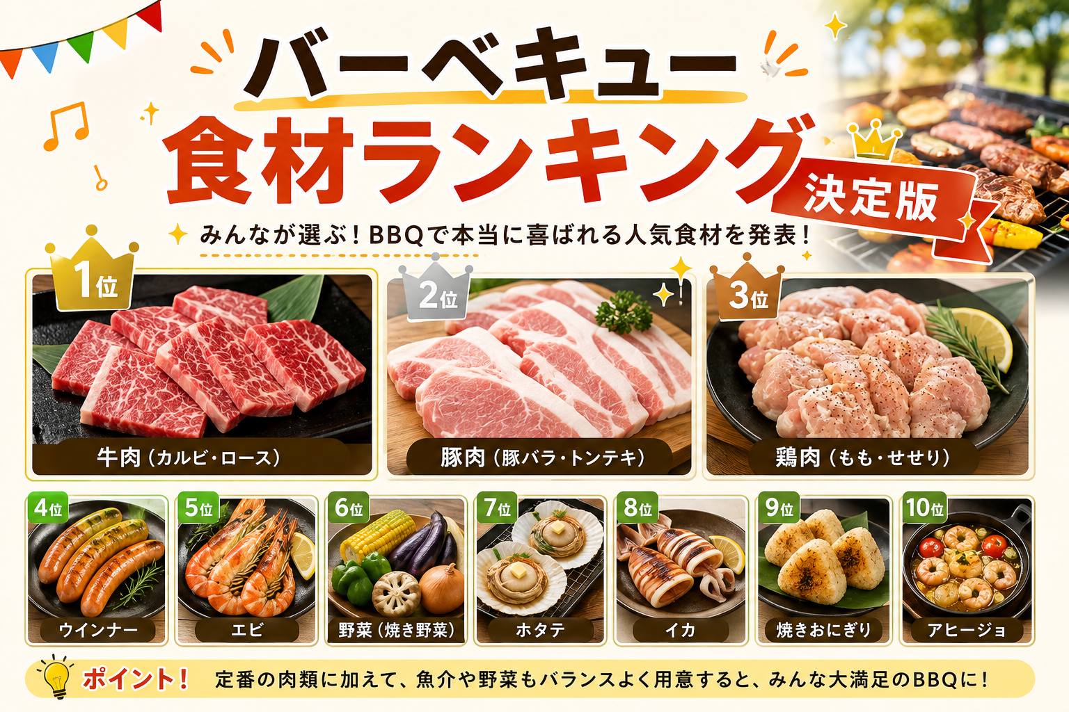 バーベキューの食材ランキング